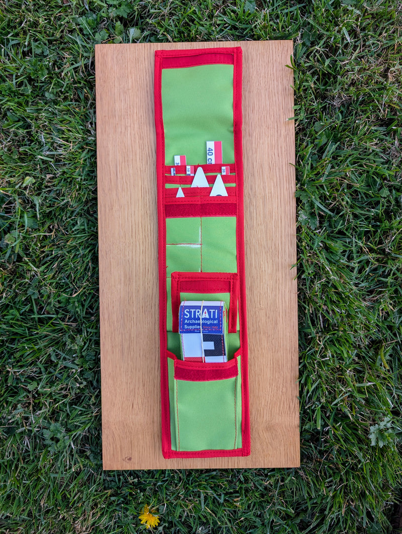 Load image into Gallery viewer, Open CANO 40 cm CANVAS photo scale kit with folded scales in a green and red Strati roll case