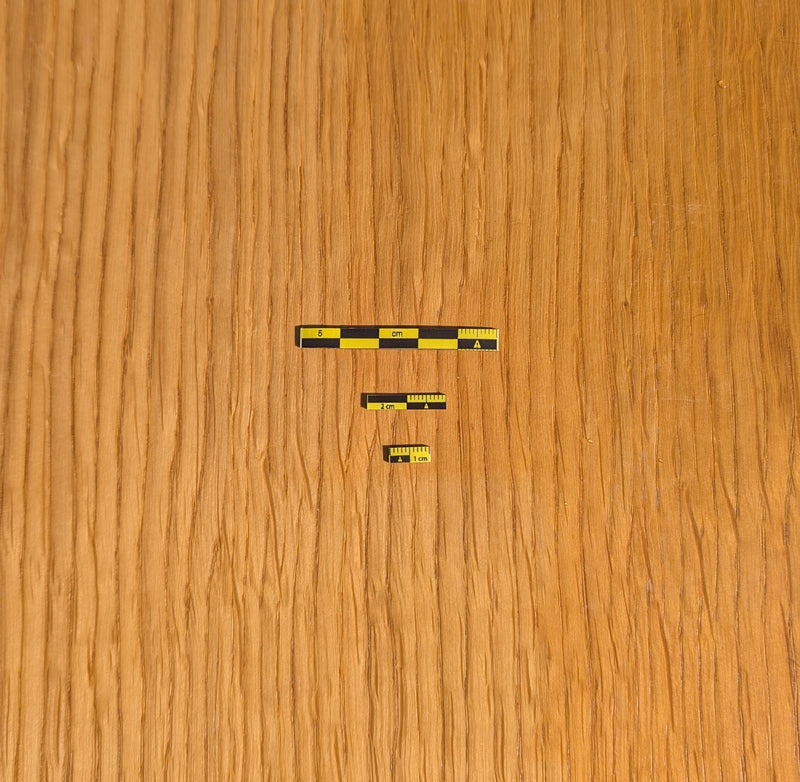 Load image into Gallery viewer, Three magnetic photo scales (5cm, 2cm, 1cm) in black-yellow on wood surface. Flexible magnet material. For lab and field use.