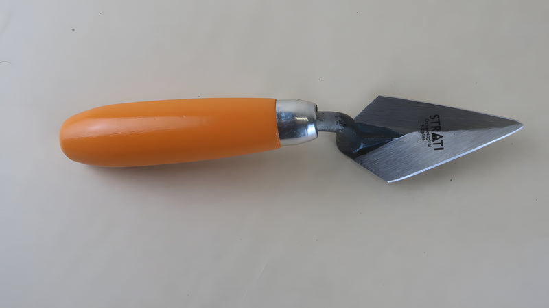 Load image into Gallery viewer, Strati Pi2 9 cm forged steel archaeological trowel with orange handle, top view on white background