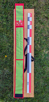 CASE 100 cm archaeological photo scale kit with red-white-black metric scales and STRATI green case on wood