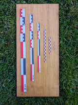 Six flat photo scales (5cm to 50cm) in red-white-black on wooden board. Set without case. Aluminum body with anti-scratch coating.